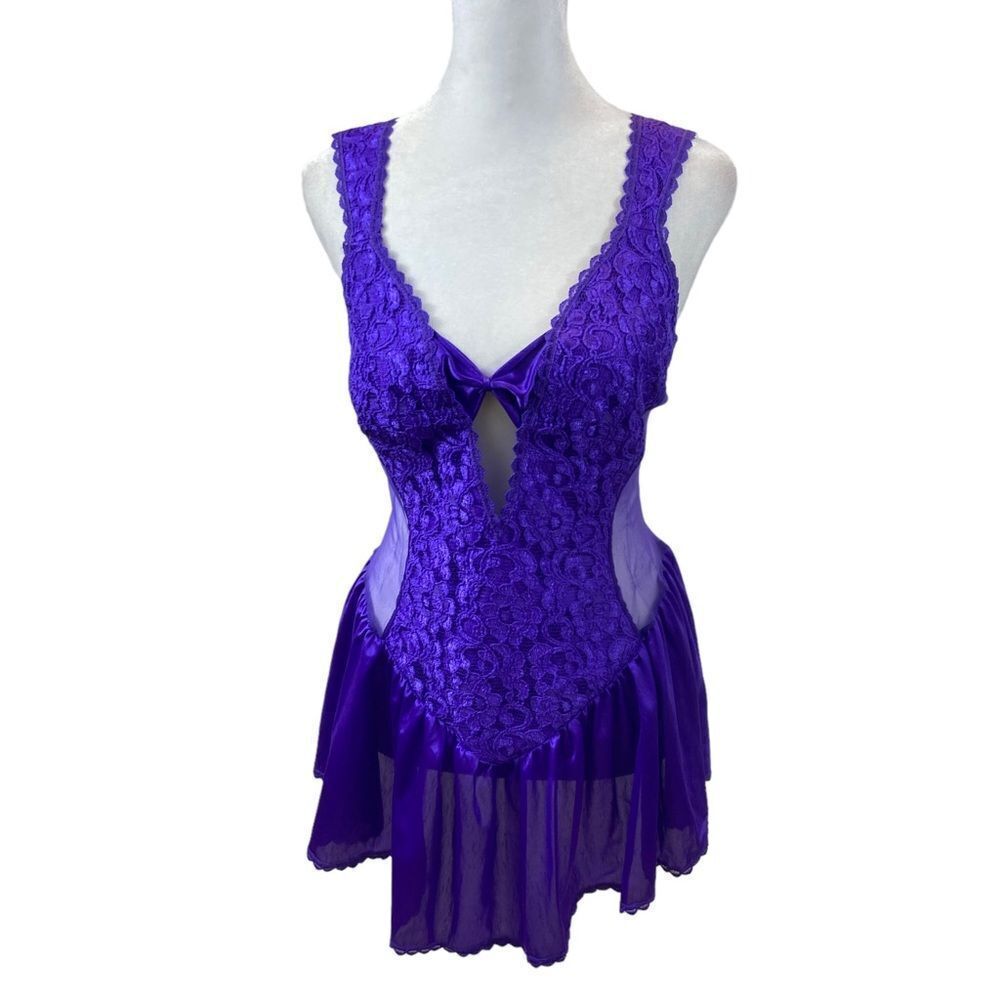 Vintage Alana Gale Purple Lace and‎ Sheer Tule Nightgown Teddy Size Large